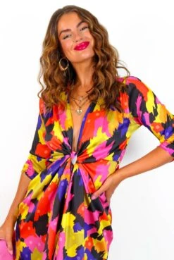 Best Intentions - Pink Yellow Printed Midi Wrap Dress -Fashion Clothing Store BestIntentions PinkYellowPrintedMidiWrapDress 6