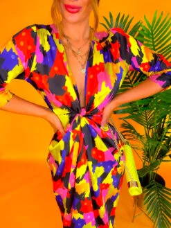 Best Intentions - Pink Yellow Printed Midi Wrap Dress -Fashion Clothing Store BestIntentions PinkYellowPrintedMidiWrapDress 8