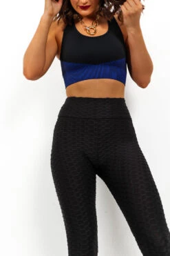 Don't Waffle On - Black Leggings -Fashion Clothing Store Black Waffle Texture Ruched Bum Gym Leggings 5