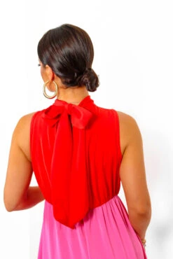 Block You Out - Red Pink High Neck Midi Dress -Fashion Clothing Store BlockYouOut RedPinkHighNeckMidiDress 2