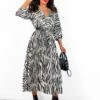 Bolder The Better - Black White Zebra Pleated Midi Dress