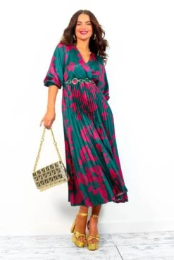 Bolder The Better - Forest Magenta Floral Pleated Midi Dress -Fashion Clothing Store BolderTheBetter ForestMagentaFloralPleatedMidiDress 4