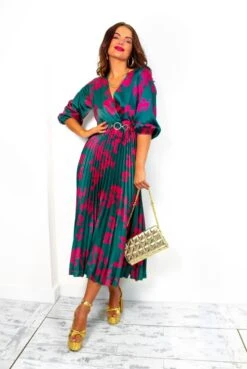 Bolder The Better - Forest Magenta Floral Pleated Midi Dress -Fashion Clothing Store BolderTheBetter ForestMagentaFloralPleatedMidiDress 6