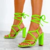 Braid You Look - Lime Braided Strap Lace Up Heels