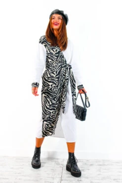 Bringing The Spice - White Zebra Print Spliced Wrap Shirt Dress -Fashion Clothing Store BringingTheSpice WhiteZebraPrintSplicedWrapShirtDress 2