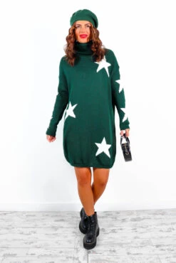 Call It Even - Forest White Star Print Roll Neck Dress -Fashion Clothing Store CallItEven ForestWhiteStarPrintRollNeckDress 2