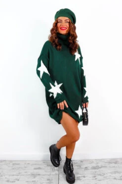 Call It Even - Forest White Star Print Roll Neck Dress -Fashion Clothing Store CallItEven ForestWhiteStarPrintRollNeckDress 4