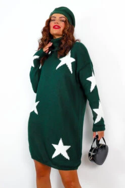 Call It Even - Forest White Star Print Roll Neck Dress -Fashion Clothing Store CallItEven ForestWhiteStarPrintRollNeckDress 5