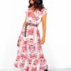 AX Paris Call My Name - Red Multi Print Midi Dress