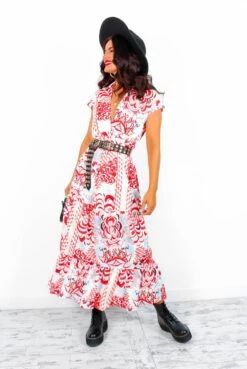 AX Paris Call My Name - Red Multi Print Midi Dress