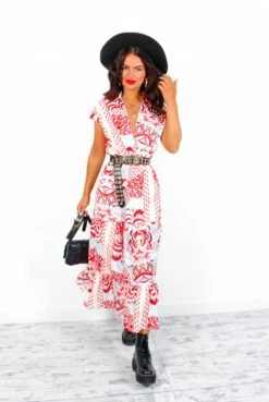 AX Paris Call My Name - Red Multi Print Midi Dress -Fashion Clothing Store CallMyName RedMultiPrintMidiDress3