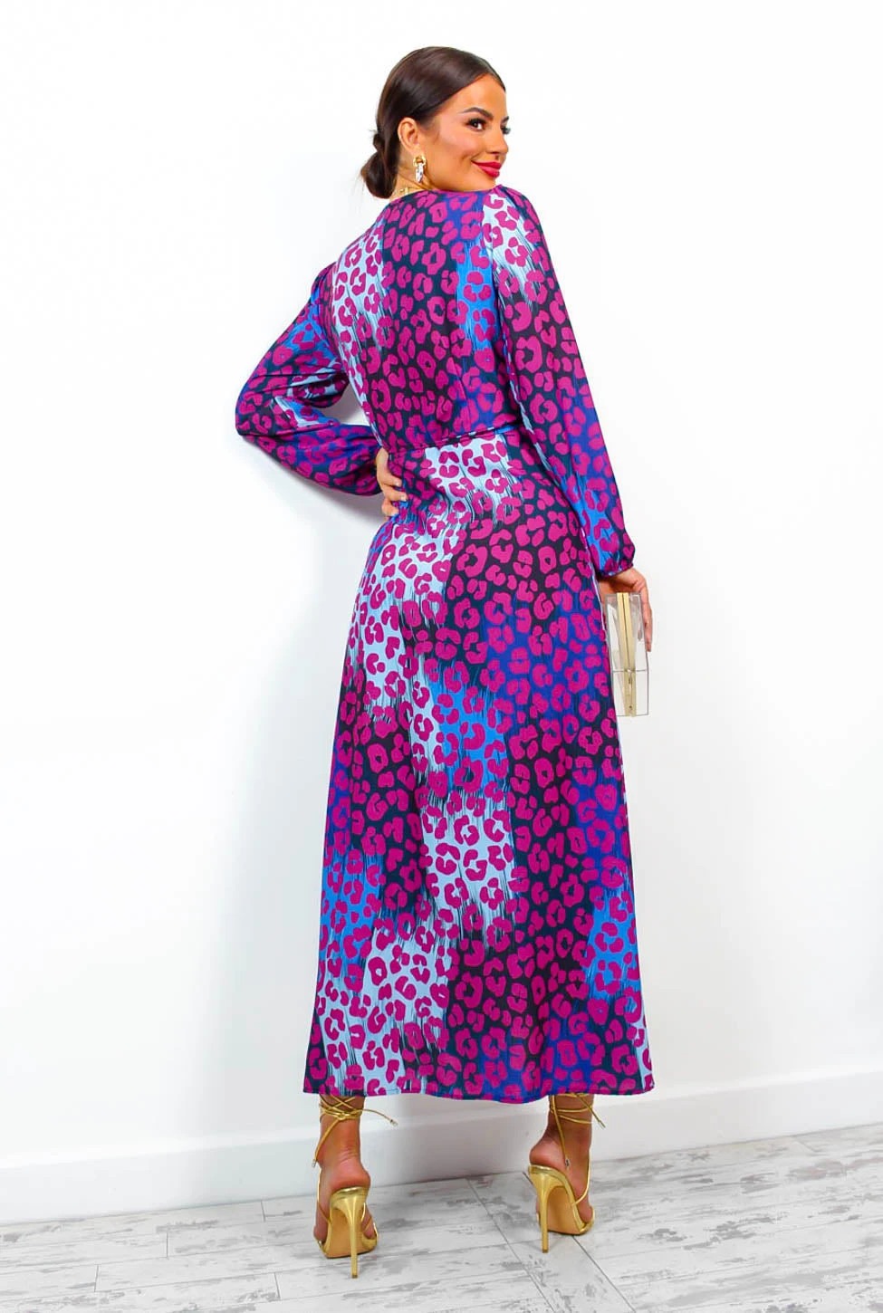 Caught Your Attention - Magenta Blue Leopard Midi Wrap Dress 10 Caught Your Attention - Magenta Blue Leopard Midi Wrap Dress - Image 10