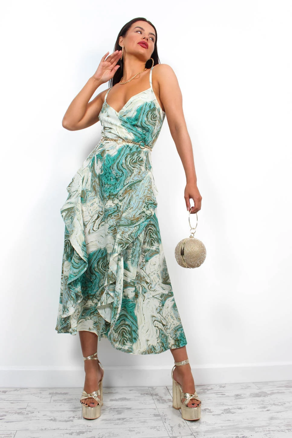 AX Paris Chase Your Dreams - Sea Green Marble Print Midi Dress 3 AX Paris Chase Your Dreams - Sea Green Marble Print Midi Dress - Image 3