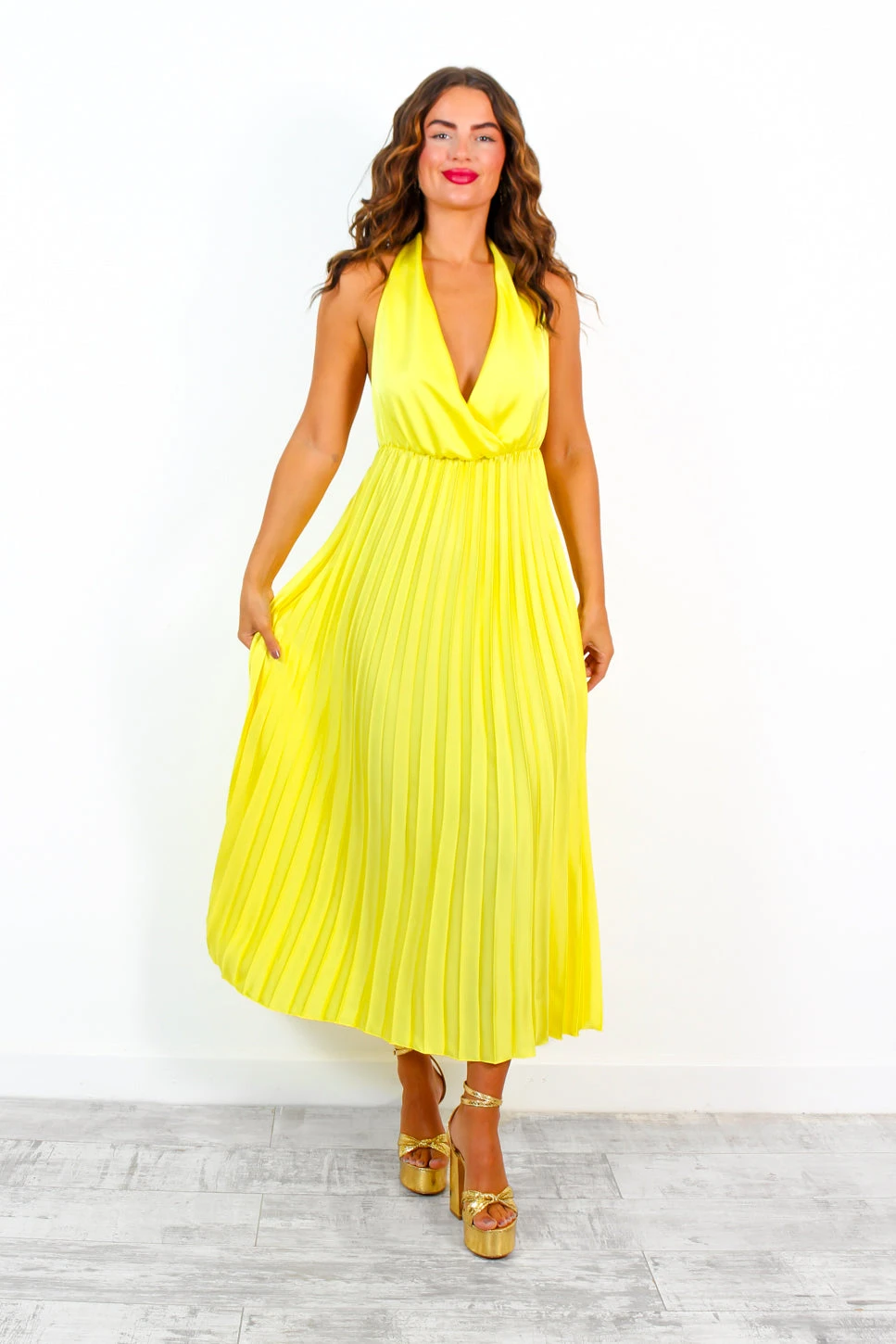 Class Is Timeless - Yellow Satin Pleated Midi Dress 9 Class Is Timeless - Yellow Satin Pleated Midi Dress - Image 9