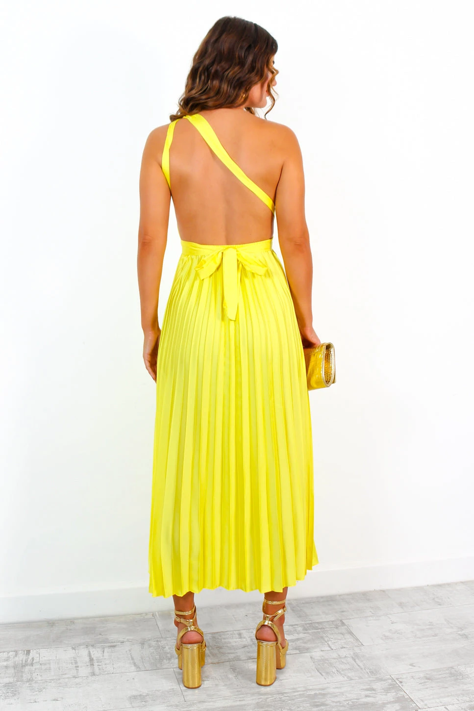 Class Is Timeless - Yellow Satin Pleated Midi Dress 7 Class Is Timeless - Yellow Satin Pleated Midi Dress - Image 7
