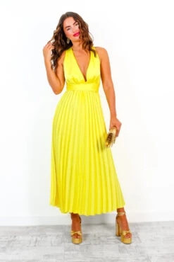 Class Is Timeless - Yellow Satin Pleated Midi Dress 14 Class Is Timeless - Yellow Satin Pleated Midi Dress -Fashion Clothing Store ClassIsTimeless YellowSatinPleatedMidiDress 7