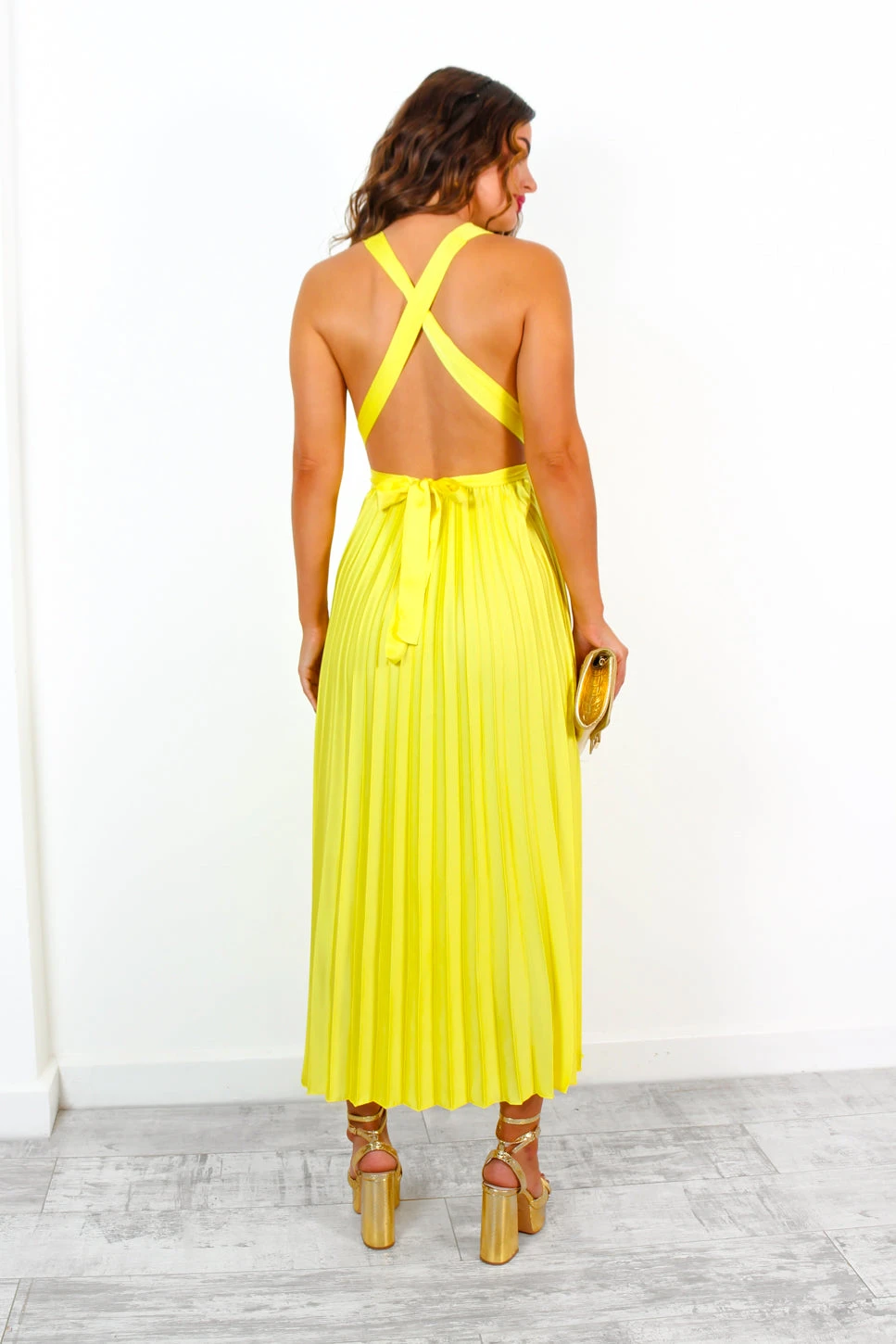 Class Is Timeless - Yellow Satin Pleated Midi Dress 5 Class Is Timeless - Yellow Satin Pleated Midi Dress - Image 5