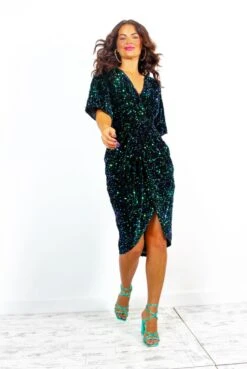 Cocktail O'Clock- Blue Green Sequin Velvet Midi Dress -Fashion Clothing Store CocktailO Clock BlueGreenSequinVelvetMidiDress 2