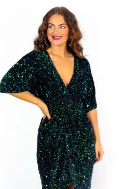 Cocktail O'Clock- Blue Green Sequin Velvet Midi Dress -Fashion Clothing Store CocktailO Clock BlueGreenSequinVelvetMidiDress 4