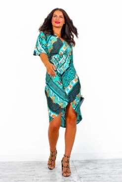Cocktail OClock - Dark Green Paisley Midi Dress -Fashion Clothing Store CocktailO Clock DarkGreenPaisleyMidiDress2