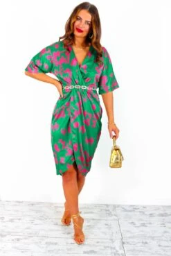 Cocktail OClock - Green Pink Floral Midi Dress -Fashion Clothing Store CocktailO Clock GreenPinkFloralMidiDress 2