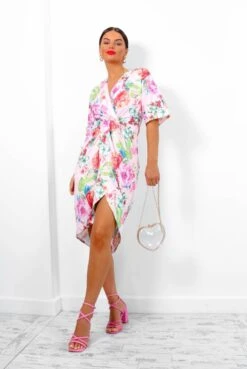 Cocktail OClock - Light Pink Floral Midi Dress 9 Cocktail OClock - Light Pink Floral Midi Dress -Fashion Clothing Store CocktailO Clock LightPinkFloralMidiDress 2