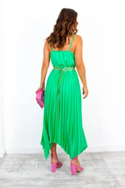 Cowl Me, Maybe? - Green Cowl Neck Satin Pleated Midi Dress -Fashion Clothing Store CowlMe Maybe GreenCowlNeckSatinPleatedMidiDress 6