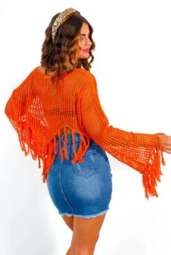Crochet It To My Face - Orange Crochet Tassel Cropped Top -Fashion Clothing Store CrochetItToMyFace OrangeCrochetTasselCroppedTop 1