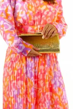 Crossed The Line - Gold Croc Print Crossbody Bag -Fashion Clothing Store CrossedTheLine GoldCrocPrintCrossbodyBag 1