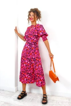 Cuff It Up - Fuchsia Orange Leopard Print Midi Dress 10 Cuff It Up - Fuchsia Orange Leopard Print Midi Dress -Fashion Clothing Store CuffItUp FuchsiaOrangeLeopardPrintMidiDress 6