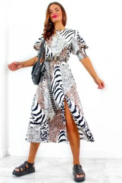 Cuff It Up - Multi Animal Print Midi Dress