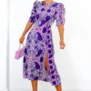 Cuff It Up - Purple Paisley Print Midi Dress