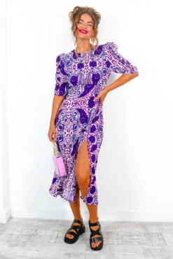Cuff It Up - Purple Paisley Print Midi Dress -Fashion Clothing Store CuffItUp PurplePaisleyPrintMidiDress 4