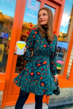 Cuter Than You - Forest Burnt Orange Leopard Mini Dress