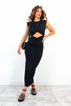 Cutting Edge - Black Knot Front Midi Dress