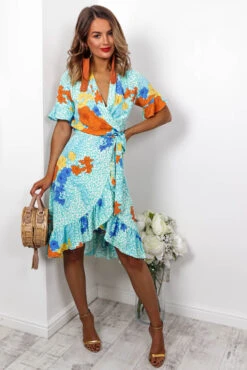 Tropical Getaway - Turquoise Wrap Dress -Fashion Clothing Store DIRTY LITTLE STYLE BITCH 129035863