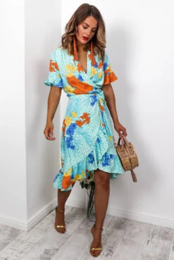 Tropical Getaway - Turquoise Wrap Dress -Fashion Clothing Store DIRTY LITTLE STYLE BITCH 129035872