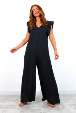 Diamond In The Ruffle - Black Wide Leg Jumpsuit -Fashion Clothing Store DiamondInTheRuffle BlackWideLegJumpsuit 4
