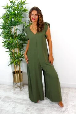 Diamond In The Ruffle - Khaki Wide Leg Jumpsuit 11 Diamond In The Ruffle - Khaki Wide Leg Jumpsuit -Fashion Clothing Store DiamondInTheRuffle KhakiWideLegJumpsuit 5