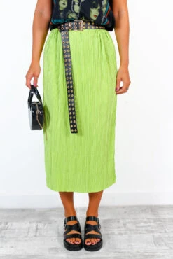 Do As You Please - Green Plisse Midi Split Skirt -Fashion Clothing Store DoAsYouPlease GreenPlisseMidiSplitSkirt 4