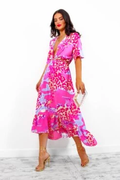 Dolce Vita - Fuchsia Lilac Leopard Print Midi Dress