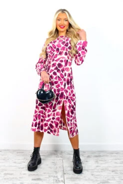 Dont Give A Glam - Magenta Giraffe Print Midi Dress -Fashion Clothing Store Don tGiveAGlam MagentaGiraffePrintMidiDress 3