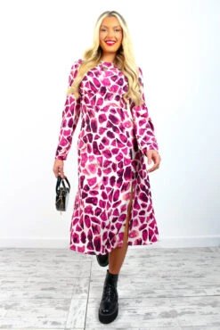Dont Give A Glam - Magenta Giraffe Print Midi Dress -Fashion Clothing Store Don tGiveAGlam MagentaGiraffePrintMidiDress 4