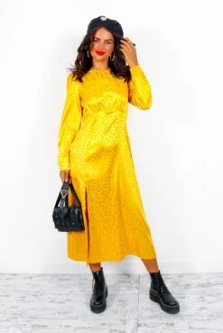 Dont Give A Glam - Mustard Leopard Jacquard Midi Dress -Fashion Clothing Store Don tGiveAGlam MustardLeopardJacquardMidiDress 2