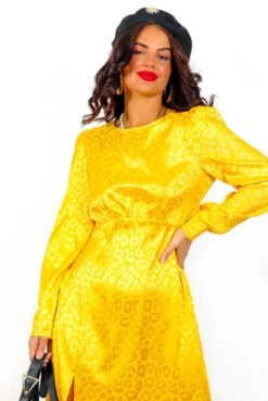 Dont Give A Glam - Mustard Leopard Jacquard Midi Dress -Fashion Clothing Store Don tGiveAGlam MustardLeopardJacquardMidiDress 4