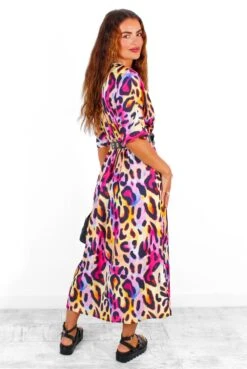 Dont Go Yet - Fuchsia Yellow Leopard Print Midi Dress -Fashion Clothing Store Don tGoYet FuchsiaYellowLeopardPrintMidiDress 3