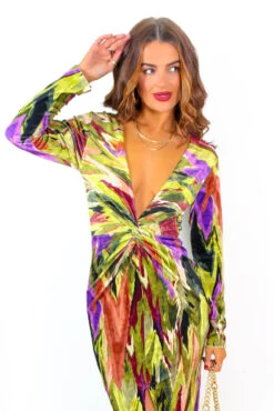 Dont Make Me Wait - Green Purple Abstract Print Plunge Midi Dress 18 Dont Make Me Wait - Green Purple Abstract Print Plunge Midi Dress -Fashion Clothing Store Don tMakeMeWait GreenPurpleAbstractPrintPlungeMidiDress 1
