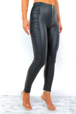 Dont Ruche This - Black Faux Leather Ruched Trousers