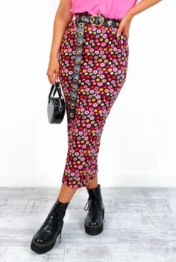 Glamorous Don't Skirt Me - Black Multi Floral Midi Skirt -Fashion Clothing Store Don tSkirtMe BlackMultiFloralMidiSkirt