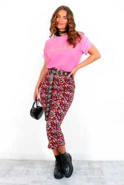 Glamorous Don't Skirt Me - Black Multi Floral Midi Skirt -Fashion Clothing Store Don tSkirtMe BlackMultiFloralMidiSkirt 1